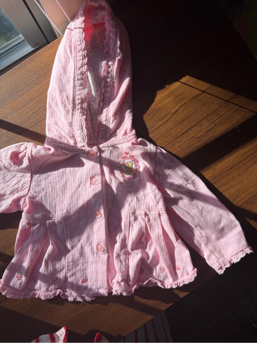 Vintage Pink POOH Hooded Baby Jacket with Embroidered Detail